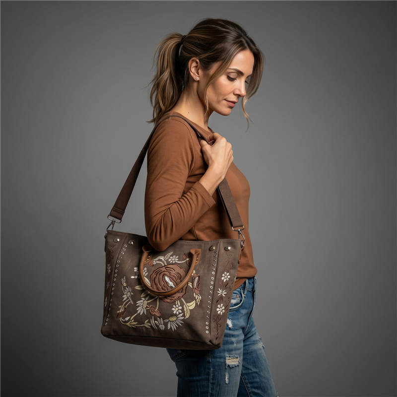 Bolso lona bordado flores - GO