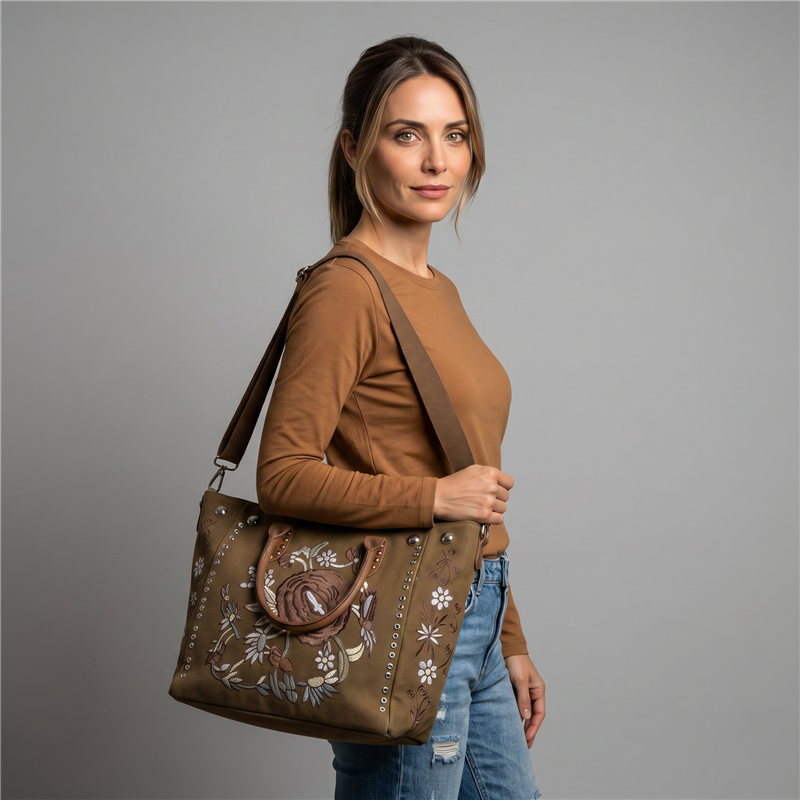 Bolso lona bordado flores - GO
