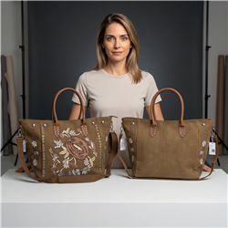 Bolso lona bordado flores - GO