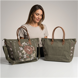 Bolso lona bordado flores - GO