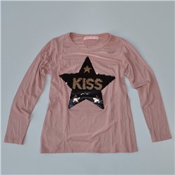 Nena remera mangas largas aplique estrella lentejuelas KISS