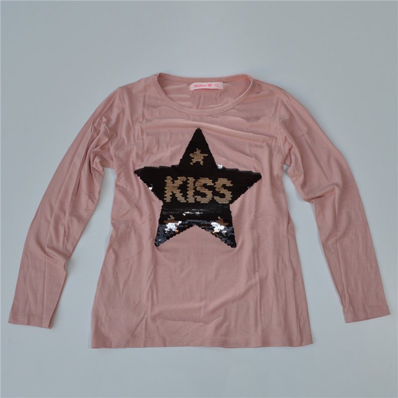 Nena remera mangas largas aplique estrella lentejuelas KISS