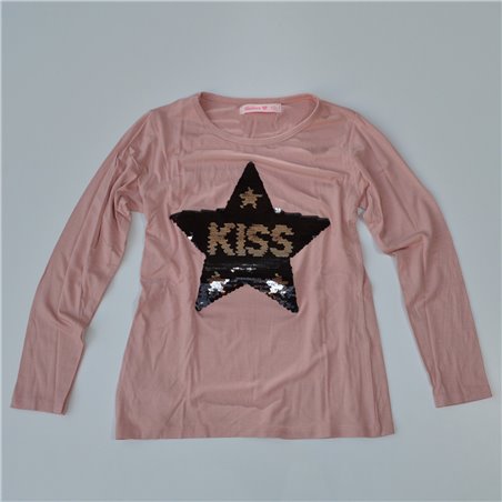 Nena remera mangas largas aplique estrella lentejuelas KISS