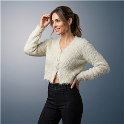 Mujer cardigan piel corto frente botones - OG