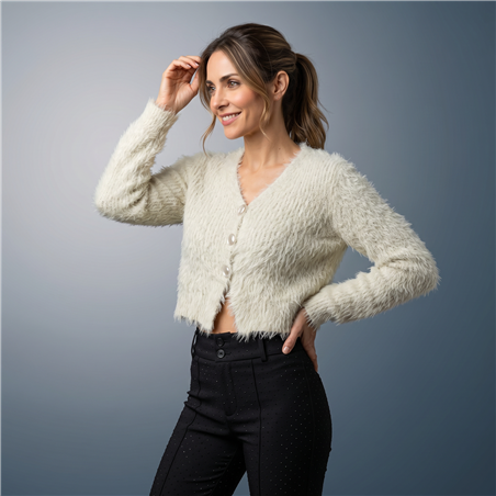 Mujer cardigan piel corto frente botones - OG