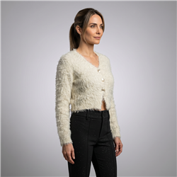 Mujer cardigan piel corto frente botones - OG