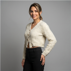 Mujer cardigan piel corto frente botones - OG