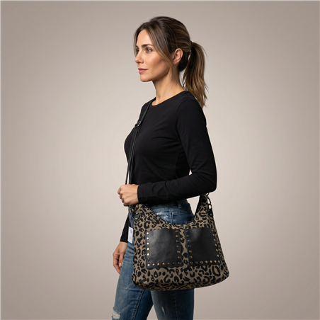 Bolso lona frente bolsillos ecocuero tachas - GO