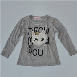 Nena remera mangas largas aplique gatito con corona MEOW TO YOU