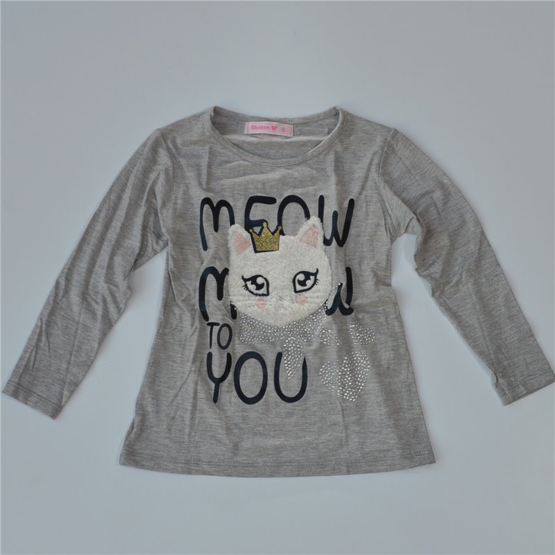 Nena remera mangas largas aplique gatito con corona MEOW TO YOU