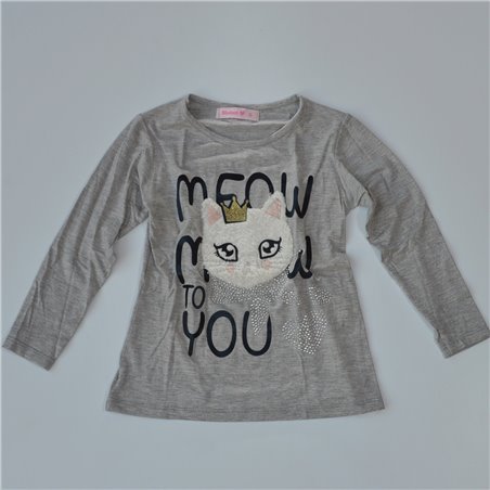 Nena remera mangas largas aplique gatito con corona MEOW TO YOU