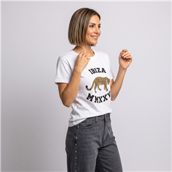 Mujer remera algodon estampa tigre estrass linea italiana - IB
