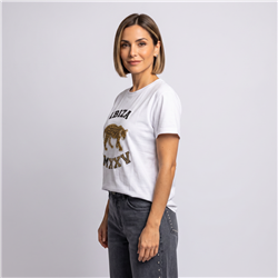 Mujer remera algodon estampa tigre estrass linea italiana - IB