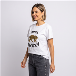 Mujer remera algodon estampa tigre estrass linea italiana - IB