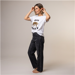 Mujer remera algodon estampa tigre estrass linea italiana - IB