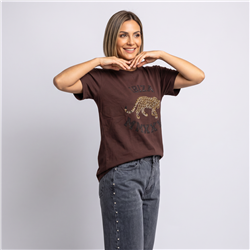 Mujer remera algodon estampa tigre estrass linea italiana - IB