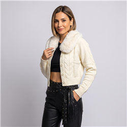 Mujer cardigan tejido cuello piel - FO