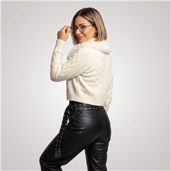 Mujer cardigan tejido cuello piel - FO