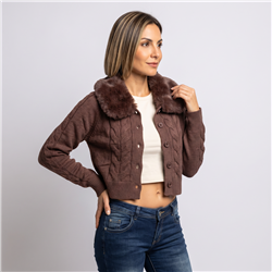 Mujer cardigan tejido cuello piel - FO