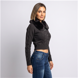 Mujer cardigan tejido cuello piel - FO