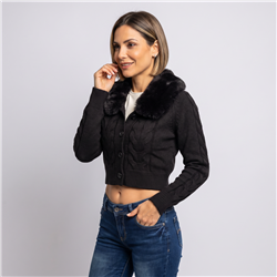 Mujer cardigan tejido cuello piel - FO