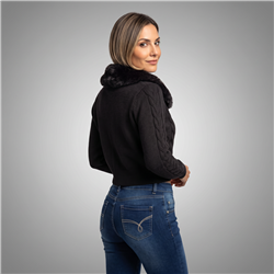Mujer cardigan tejido cuello piel - FO