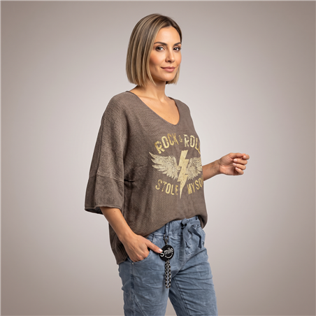 Mujer sweater hilo rustico aguila rock roll linea italiana - IB