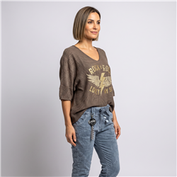 Mujer sweater hilo rustico aguila rock roll linea italiana - IB