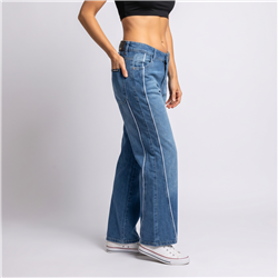 Mujer pantalon jean wide leg detalle vivos - EM