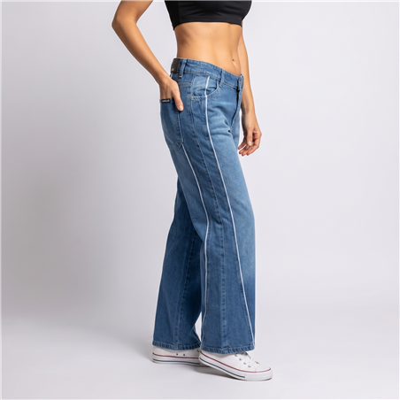 Mujer pantalon jean wide leg detalle vivos - EM