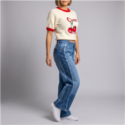 Mujer pantalon jean wide leg detalle vivos - EM