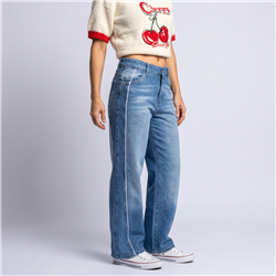 Mujer pantalon jean wide leg detalle vivos - EM
