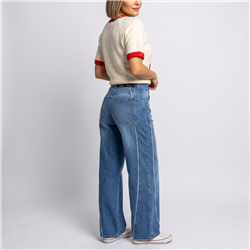 Mujer pantalon jean wide leg detalle vivos - EM