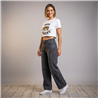Mujer pantalon jean wide leg estrass laterales - EM