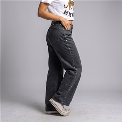 Mujer pantalon jean wide leg estrass laterales - EM