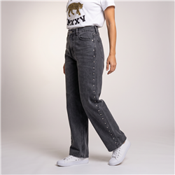 Mujer pantalon jean wide leg estrass laterales - EM