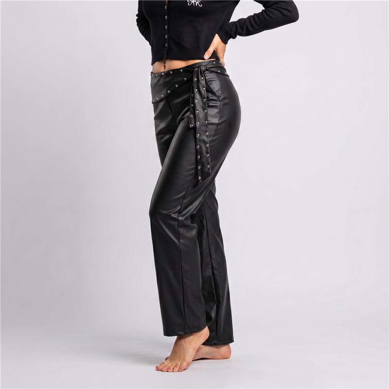 Mujer pantalon engomado recto faja tachas - EM