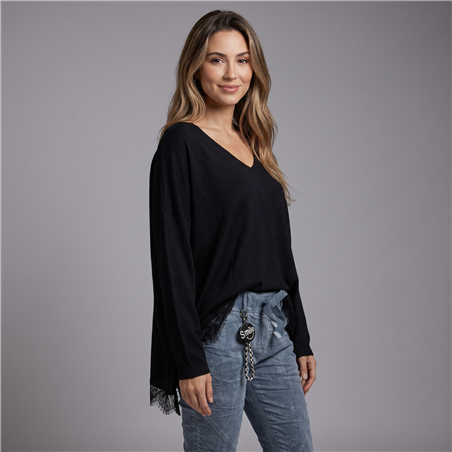 Mujer sweater lanilla irregular puntilla linea italiana - IB