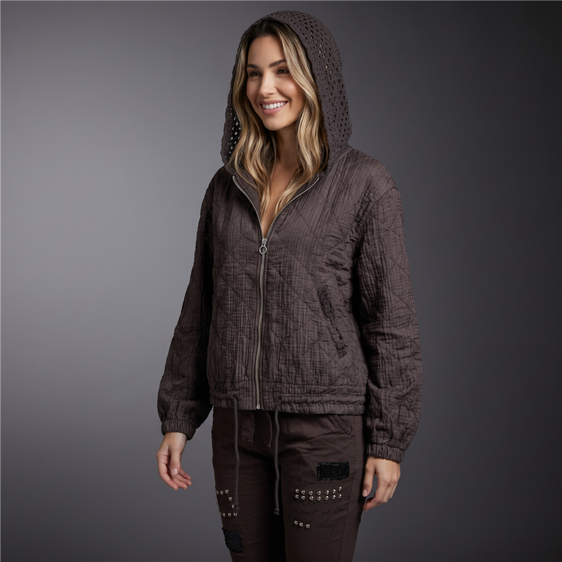 Mujer campera rustica capucha tejida linea italiana - IB