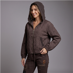 Mujer campera rustica capucha tejida linea italiana - IB