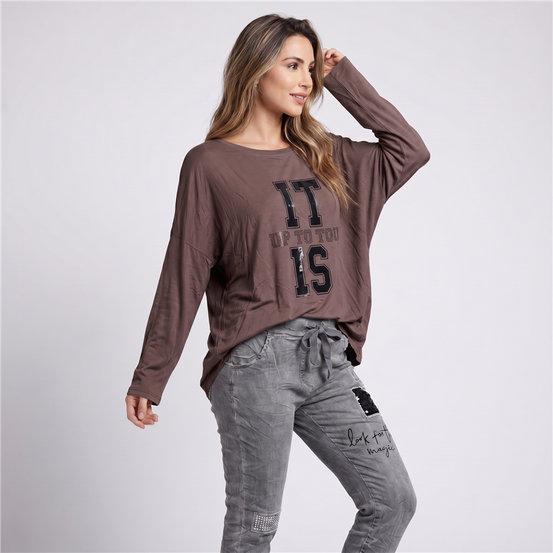 Mujer remera modal amplia mangas largas it is linea italiana - IB