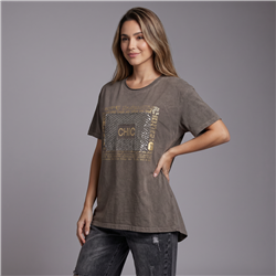 Mujer remera algodon amplia parche lentejuelas chic italiana - IB