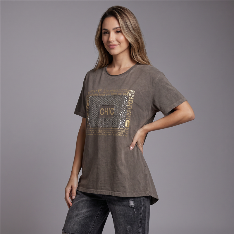 Mujer remera algodon amplia parche lentejuelas chic italiana - IB