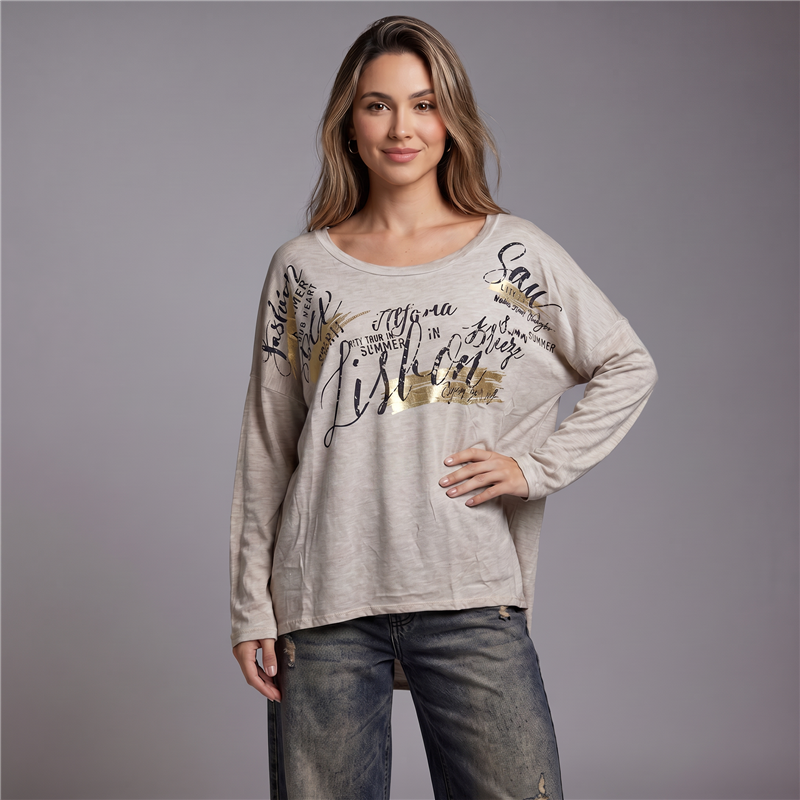 Mujer remera algodon mangas largas lisbon linea italiana - IB