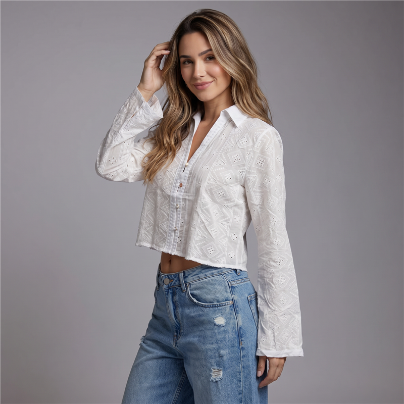 Mujer camisa broderie corta - EL