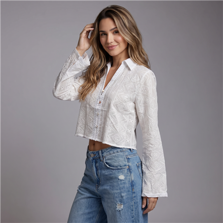 Mujer camisa broderie corta - EL