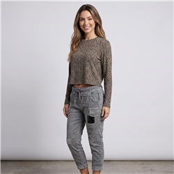 Mujer remera tejida corta print - OG