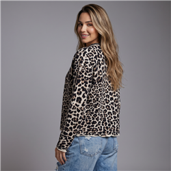 Mujer cardigan tejido print cuello canutillos boton brillos - PA