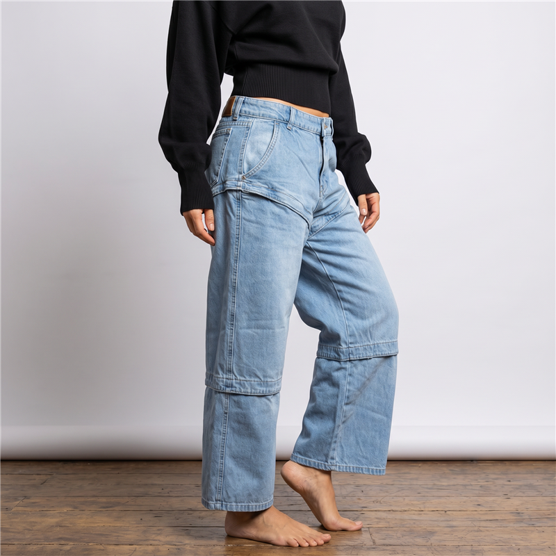 Mujer pantalon jean wide leg cierre en piernas - EM