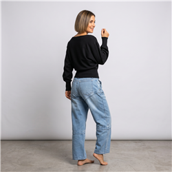 Mujer pantalon jean wide leg cierre en piernas - EM